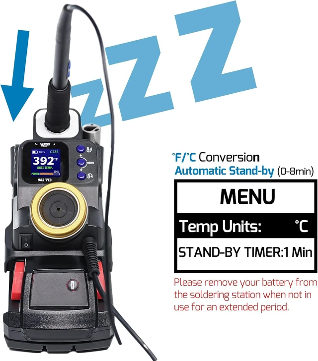 Alt view image 5 of 7 - 982-VI 3 Cordless Soldering Station for Milwaukee 20V Battery Soldering Iron Kit with Integrated Holder, Tips Cleaner, °C-°F Conversion, Sleep Mode, 5 C235 Compatible Tips, 0.8mm Solder Wire