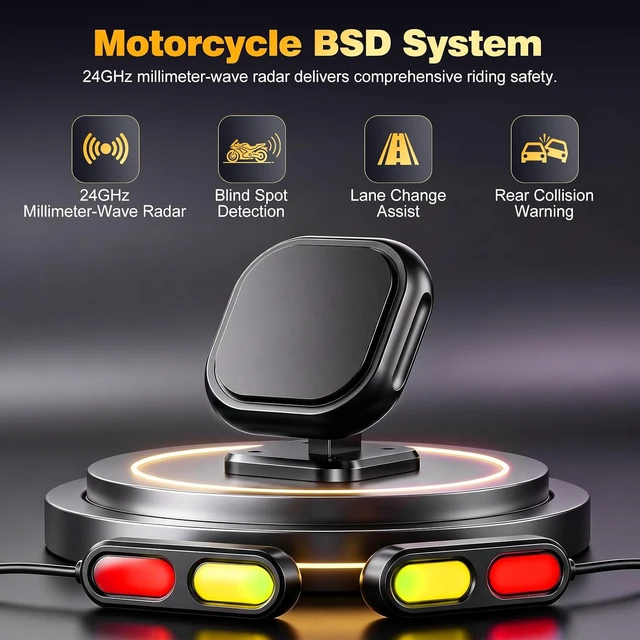 Alt view image 2 of 7 - BSD01 Blind Spot Detection System for Motorcycle, 24GHz Millimeter Blind Spot Radar Sensor with RCW Rear Collision Warning, IP69K Waterproof LED Indicators, Universal Bike Radar Detector