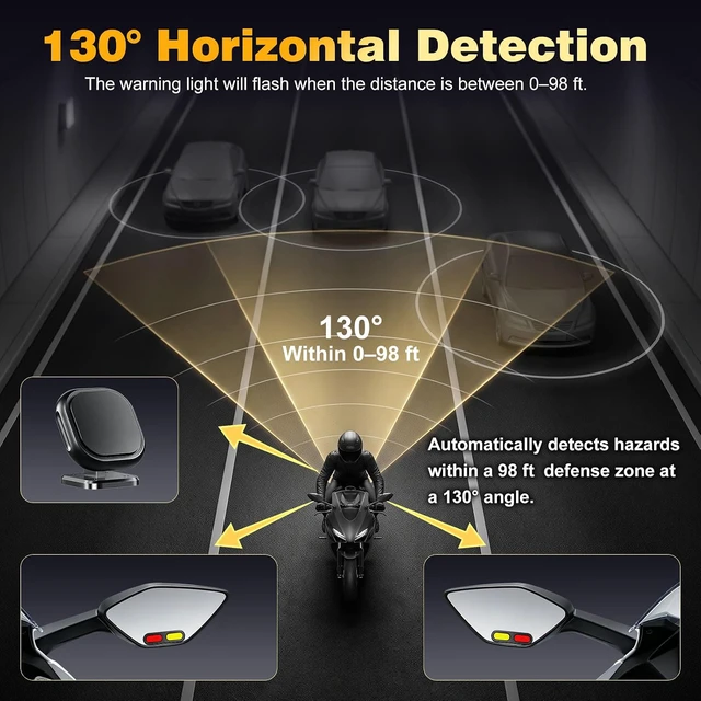 Alt view image 3 of 7 - BSD01 Blind Spot Detection System for Motorcycle, 24GHz Millimeter Blind Spot Radar Sensor with RCW Rear Collision Warning, IP69K Waterproof LED Indicators, Universal Bike Radar Detector