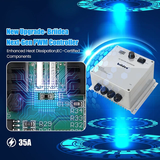 Alt view image 2 of 7 - PWM Controller (2nd Generation), 12V-24V 35A DC Motor Speed Controller with Forward, Brake & Reverse Switch, Over-Temperature Protection & Enhanced Heat Dissipation for 55 lbs Trolling Motors
