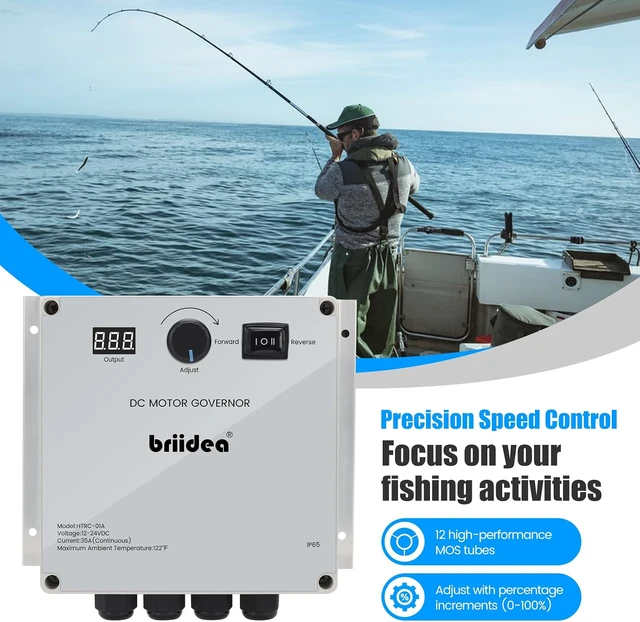 Alt view image 3 of 7 - PWM Controller (2nd Generation), 12V-24V 35A DC Motor Speed Controller with Forward, Brake & Reverse Switch, Over-Temperature Protection & Enhanced Heat Dissipation for 55 lbs Trolling Motors