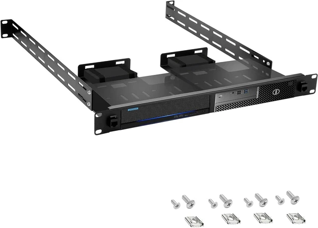 Main image of Mini PC Rack Mount Kit for 2 UnitsHeavy Duty 19" 1U Server Mounting Bracket Fits OptiPlex Micro, ThinkCentre Tiny, HP EliteDesk (Mini Series) with Dual RJ45 Pass-Through & Hand Screws