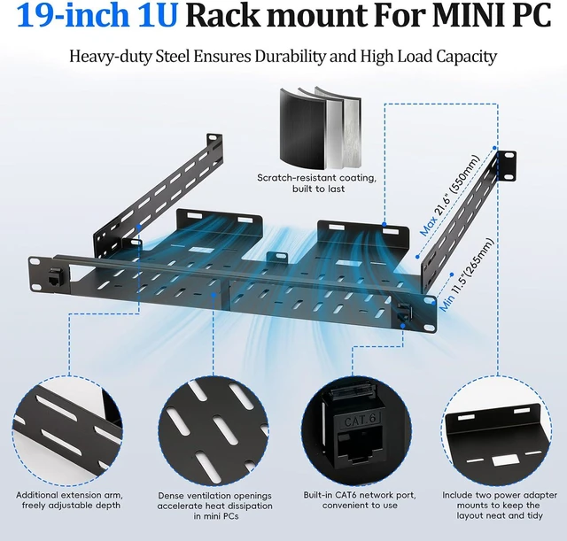 Alt view image 2 of 7 - Mini PC Rack Mount Kit for 2 UnitsHeavy Duty 19" 1U Server Mounting Bracket Fits OptiPlex Micro, ThinkCentre Tiny, HP EliteDesk (Mini Series) with Dual RJ45 Pass-Through & Hand Screws