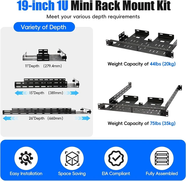 Alt view image 6 of 7 - Mini PC Rack Mount Kit for 2 UnitsHeavy Duty 19" 1U Server Mounting Bracket Fits OptiPlex Micro, ThinkCentre Tiny, HP EliteDesk (Mini Series) with Dual RJ45 Pass-Through & Hand Screws