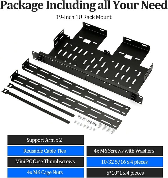 Alt view image 7 of 7 - Mini PC Rack Mount Kit for 2 UnitsHeavy Duty 19" 1U Server Mounting Bracket Fits OptiPlex Micro, ThinkCentre Tiny, HP EliteDesk (Mini Series) with Dual RJ45 Pass-Through & Hand Screws