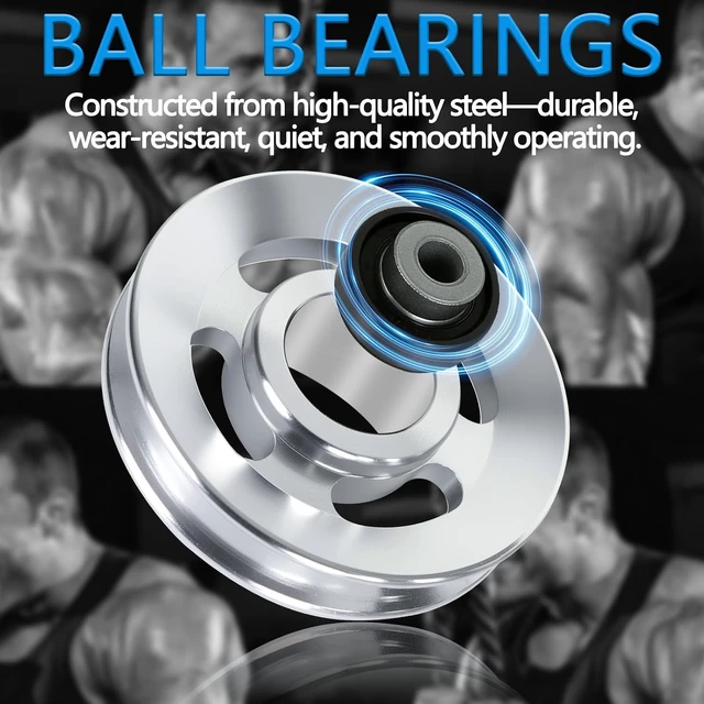 Alt view image 4 of 6 - 12pcs 90mm Universal Aluminum Pulley Wheel for Gym Equipment, Silent Cable Machine Replacement Part,Heavy Duty Undeformable Fitness Aluminum Alloy Bearing Gym Pulley Wheel for Home Gym(Silver)