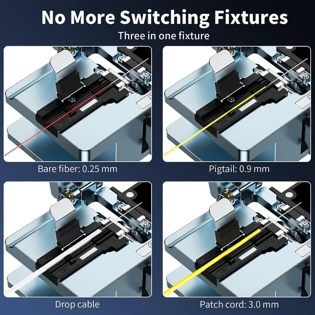 Alt view image 5 of 7 - Optical Fiber Cleaver,High Precision FTTH Fiber Optic Cutter - 16-Port Tungsten Steel Blade, 80,000 Cuts, 3-in-1 Fixture for 0.25/0.9/2.5-3.0mm Fibers,Auto-Return Fiber Cutter for FTTH Splicing