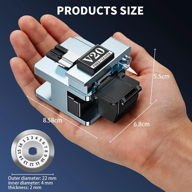 Alt view image 6 of 7 - Optical Fiber Cleaver,High Precision FTTH Fiber Optic Cutter - 16-Port Tungsten Steel Blade, 80,000 Cuts, 3-in-1 Fixture for 0.25/0.9/2.5-3.0mm Fibers,Auto-Return Fiber Cutter for FTTH Splicing
