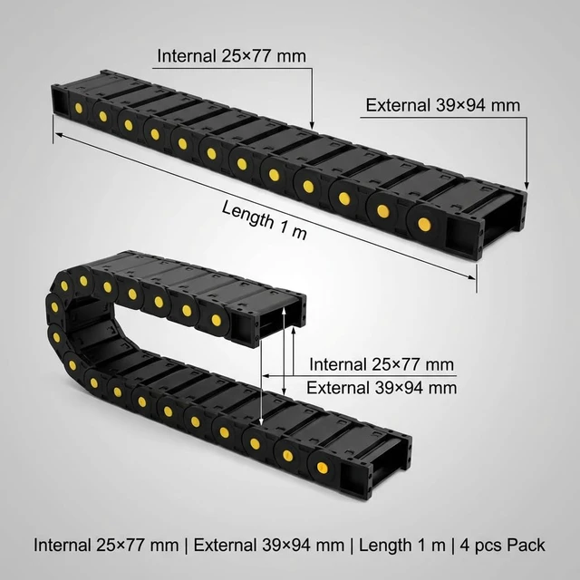 Alt view image 2 of 7 - Plastic Enclosed Cable Drag Chain 25×77mm, 4 Pack 1M Long Flexible Wire Carrier for CNC, 3D Printer & Automation Machines