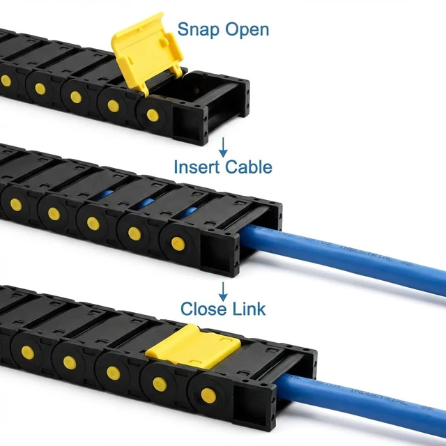 Alt view image 4 of 7 - Plastic Enclosed Cable Drag Chain 25×77mm, 4 Pack 1M Long Flexible Wire Carrier for CNC, 3D Printer & Automation Machines