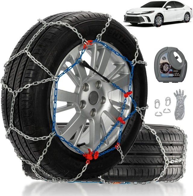 Main image of Snow Chains for Car Tires, Tire Chains for Passenger Cars, Sedan, SUVs, Quick Fit & Easy Installation Snow Tire Chains, Portable Reusable Emergency Tire Traction Chain, Set of 2 (HP1540)