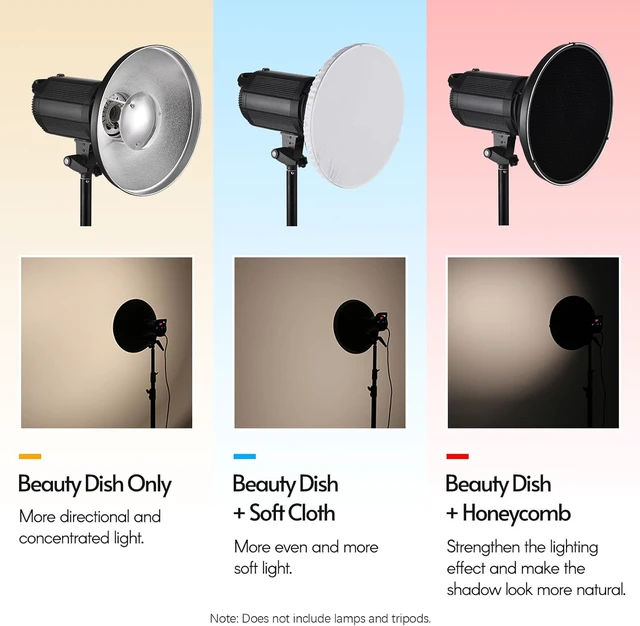 Alt view image 4 of 7 - 30cm/11.8in Standard Reflector Beauty Dish Bowens Mount with White Diffuser Reflector Honeycomb Grid for Studio Portrait Photography Strobe Flash Light