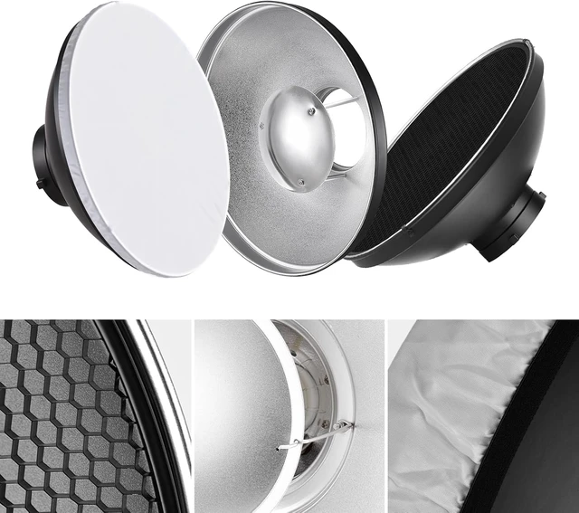 Alt view image 5 of 7 - 30cm/11.8in Standard Reflector Beauty Dish Bowens Mount with White Diffuser Reflector Honeycomb Grid for Studio Portrait Photography Strobe Flash Light