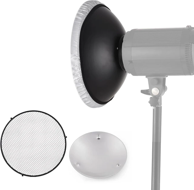 Alt view image 6 of 7 - 30cm/11.8in Standard Reflector Beauty Dish Bowens Mount with White Diffuser Reflector Honeycomb Grid for Studio Portrait Photography Strobe Flash Light