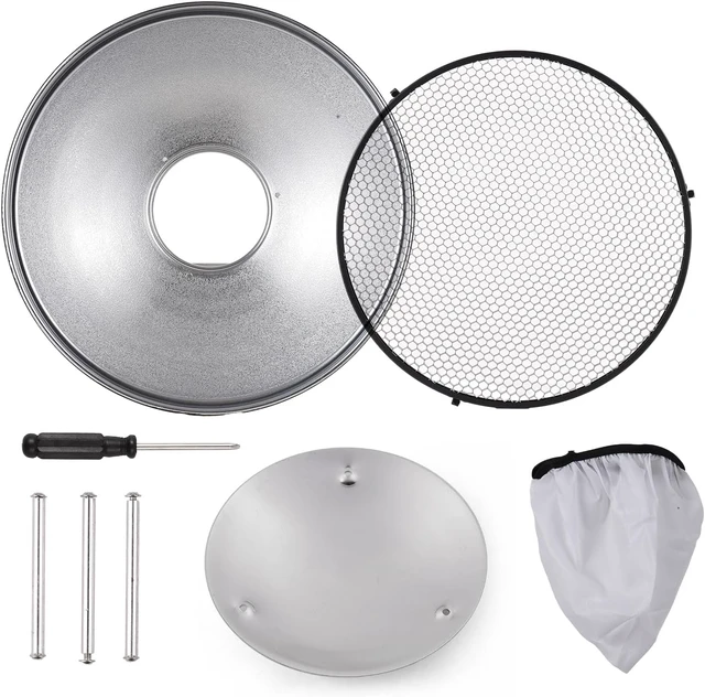 Alt view image 7 of 7 - 30cm/11.8in Standard Reflector Beauty Dish Bowens Mount with White Diffuser Reflector Honeycomb Grid for Studio Portrait Photography Strobe Flash Light