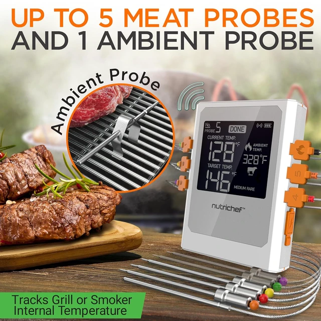 Alt view image 4 of 7 - Wireless Meat Thermometer with 2 Stainless Steel Probes Bluetooth & WiFi App for Food Temp Monitoring & Remote Alerts, Digital Display, for Grilling & BBQ Smoking