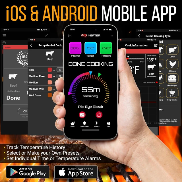 Alt view image 6 of 7 - Wireless Meat Thermometer with 2 Stainless Steel Probes Bluetooth & WiFi App for Food Temp Monitoring & Remote Alerts, Digital Display, for Grilling & BBQ Smoking
