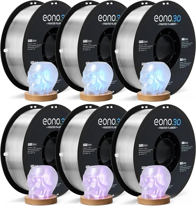 Main image of Clear PETG Filament 1.75mm, Transparent PETG 6kg Bundle 6x1kg Spools