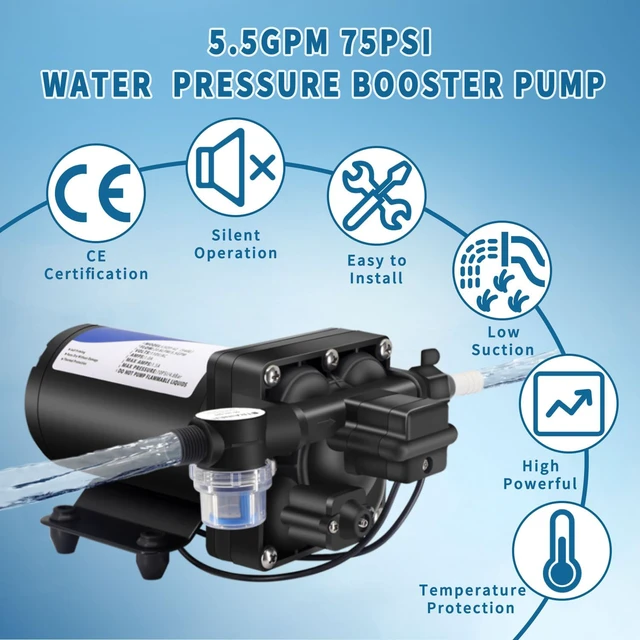 Alt view image 4 of 6 - RV Fresh Water Pump 110V Water High Pressure Increase Booster Pump for Home Irrigation,5.5GPM 75PSI Marine Boat Washdown Pump for Garden,Diaphragm on Demand Water Pump for Yard Camp Yacht