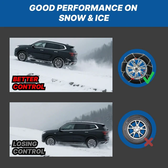 Alt view image 7 of 7 - Snow Chains for Car Tires, Tire Chains for Passenger Cars, Sedan, SUVs, Quick Fit & Easy Installation Snow Tire Chains, Portable Reusable Emergency Tire Traction Chain, Set of 2 (HP1540)