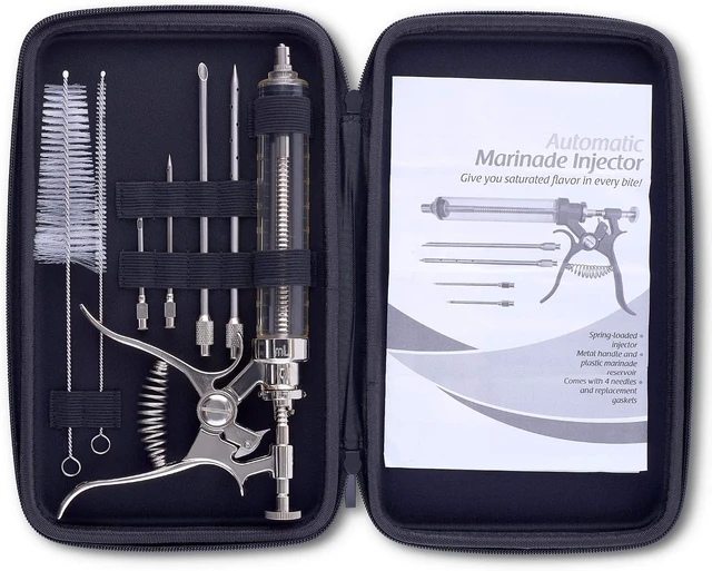 Alt view image 7 of 7 - Professional Automatic BBQ Meat Marinade Injector Gun Kit with Case, 2 oz Large Capacity Barrel and 4 Commercial Grade Marinade Needles.