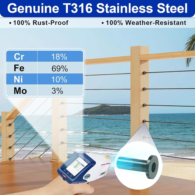 Alt view image 2 of 7 - 200 Pack Cable Railing Protector Sleeves for 1/8 Deck Railing System, Black Cable Railing Kit Hardware for Wood Post, T316 Stainless Steel Marine Grade DB58