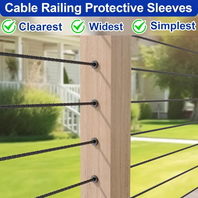 Alt view image 3 of 7 - 200 Pack Cable Railing Protector Sleeves for 1/8 Deck Railing System, Black Cable Railing Kit Hardware for Wood Post, T316 Stainless Steel Marine Grade DB58