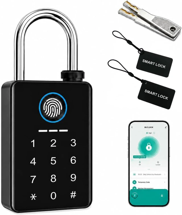 Main image of Heavy Duty Fingerprint Padlock, Smart Padlock Outdoor, Biometric Padlock