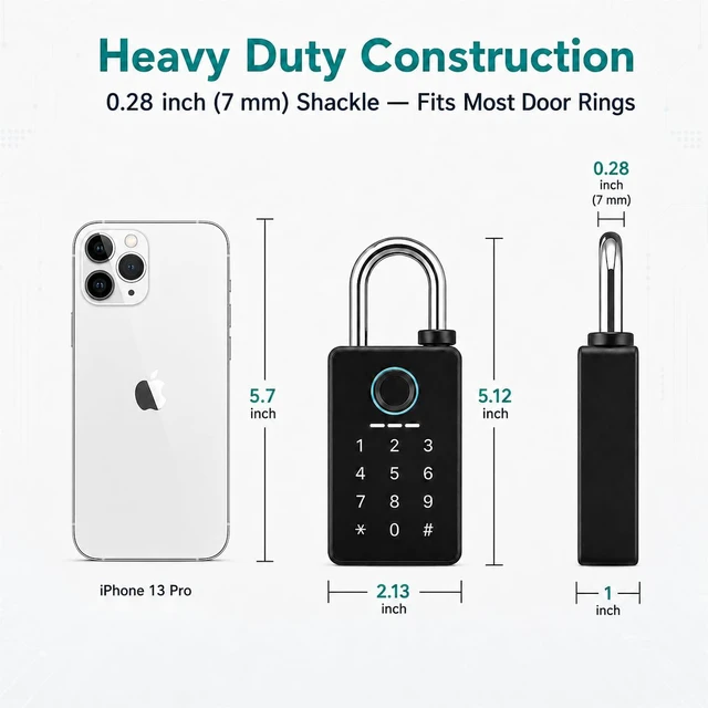 Alt view image 2 of 7 - Heavy Duty Fingerprint Padlock, Smart Padlock Outdoor, Biometric Padlock