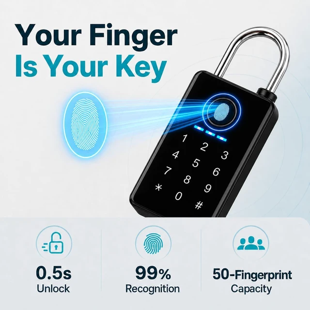 Alt view image 3 of 7 - Heavy Duty Fingerprint Padlock, Smart Padlock Outdoor, Biometric Padlock