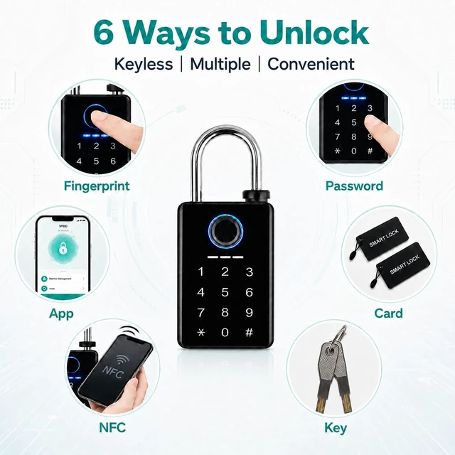 Alt view image 4 of 7 - Heavy Duty Fingerprint Padlock, Smart Padlock Outdoor, Biometric Padlock