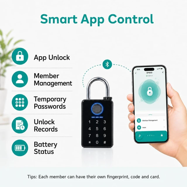 Alt view image 6 of 7 - Heavy Duty Fingerprint Padlock, Smart Padlock Outdoor, Biometric Padlock
