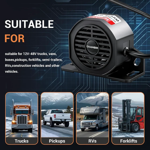 Alt view image 2 of 7 - Back up Alarm for Trucks 110dB 12V-48V DC Industrial Heavy-Duty Backup Reverse Warning Alarm Super Loud Beeper for Truck Van Freight Car Lorry Heavy Vehicles Equipped with Wires 6Pcs