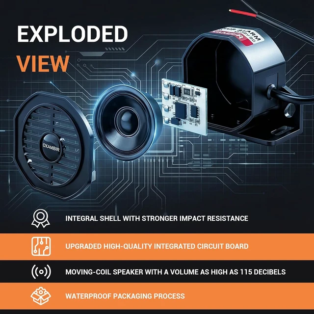 Alt view image 3 of 7 - Back up Alarm for Trucks 110dB 12V-48V DC Industrial Heavy-Duty Backup Reverse Warning Alarm Super Loud Beeper for Truck Van Freight Car Lorry Heavy Vehicles Equipped with Wires 6Pcs