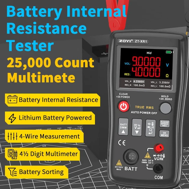 Alt view image 2 of 7 - Battery Internal Resistance Tester 2 in 1 multimeter Battery Voltage Meter Car Battery Tester for AAA AA Model 0.1m-200