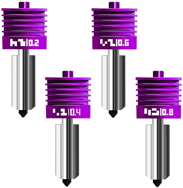 Main image of 4-Pack Upgraded A2L/H2/X2D/P2S Hotend Kit with Anti-Stick MPVD Coating - High Speed Hardened Steel P2S Nozzle for Bambu Lab P2S,X2D/H2S,H2C,H2D,A2L,A1 3D Printers, Bamboo P2S Parts(0.2/0.4/0.6/0.8mm)