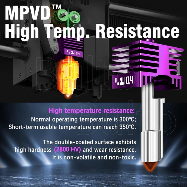 Alt view image 3 of 7 - 4-Pack Upgraded A2L/H2/X2D/P2S Hotend Kit with Anti-Stick MPVD Coating - High Speed Hardened Steel P2S Nozzle for Bambu Lab P2S,X2D/H2S,H2C,H2D,A2L,A1 3D Printers, Bamboo P2S Parts(0.2/0.4/0.6/0.8mm)