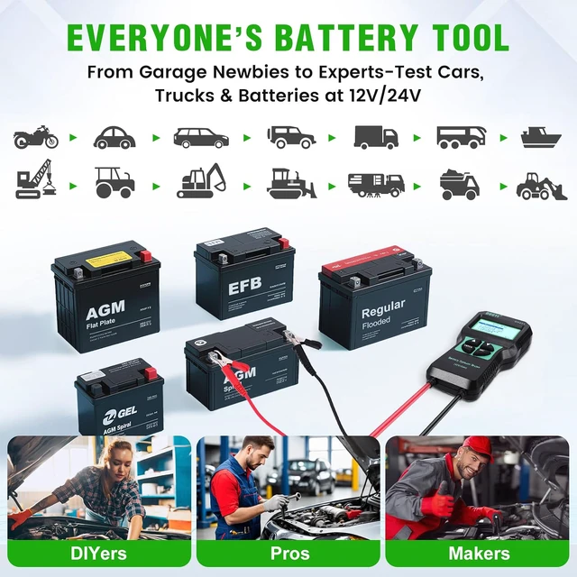 Alt view image 5 of 7 - DY221 Car Battery Tester, 12V 24V Digital Automotive Alternator Meter Diagnostic Tool,100-2000 CCA Load Capacity, Charging & Cranking Analyzer for Cars, Trucks, Motorcycles, Vans, RVs, Boats...
