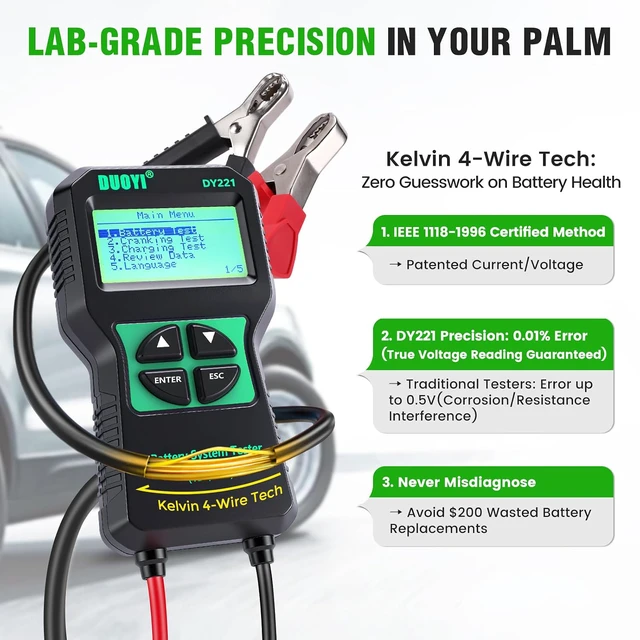 Alt view image 6 of 7 - DY221 Car Battery Tester, 12V 24V Digital Automotive Alternator Meter Diagnostic Tool,100-2000 CCA Load Capacity, Charging & Cranking Analyzer for Cars, Trucks, Motorcycles, Vans, RVs, Boats...