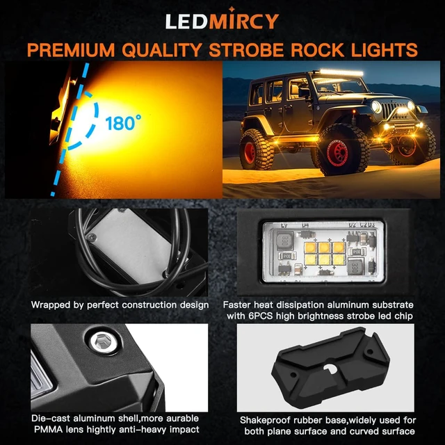 Alt view image 3 of 7 - Rock Lights, 3 Modes White&Amber Rock Light Memory Function Kit