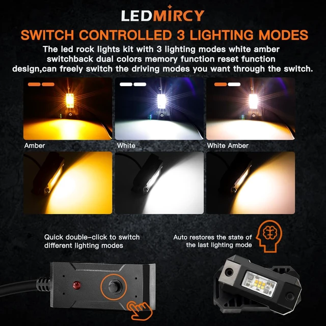 Alt view image 2 of 7 - Rock Lights, 3 Modes White&Amber Rock Light Memory Function Kit