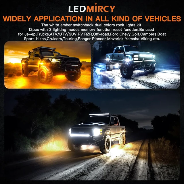 Alt view image 7 of 7 - Rock Lights, 3 Modes White&Amber Rock Light Memory Function Kit