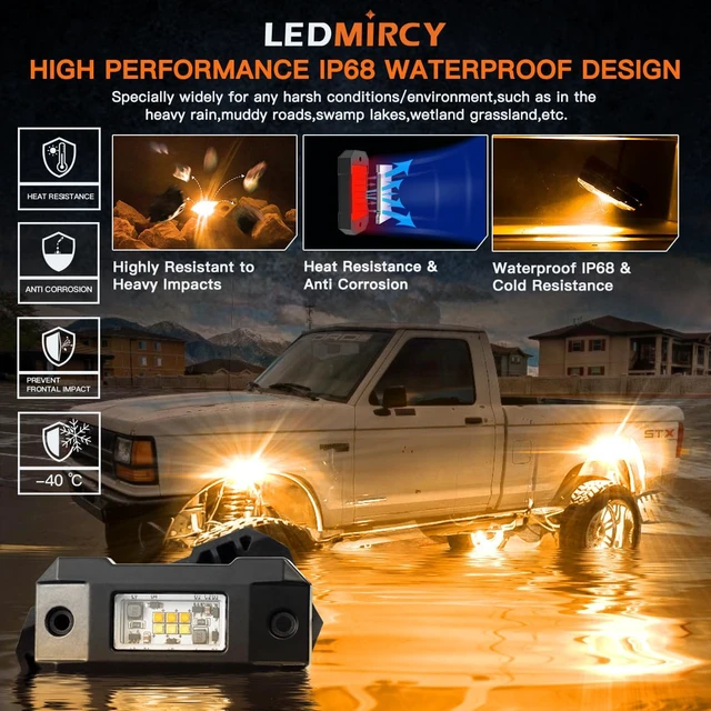 Alt view image 4 of 7 - Rock Lights, 3 Modes White&Amber Rock Light Memory Function Kit