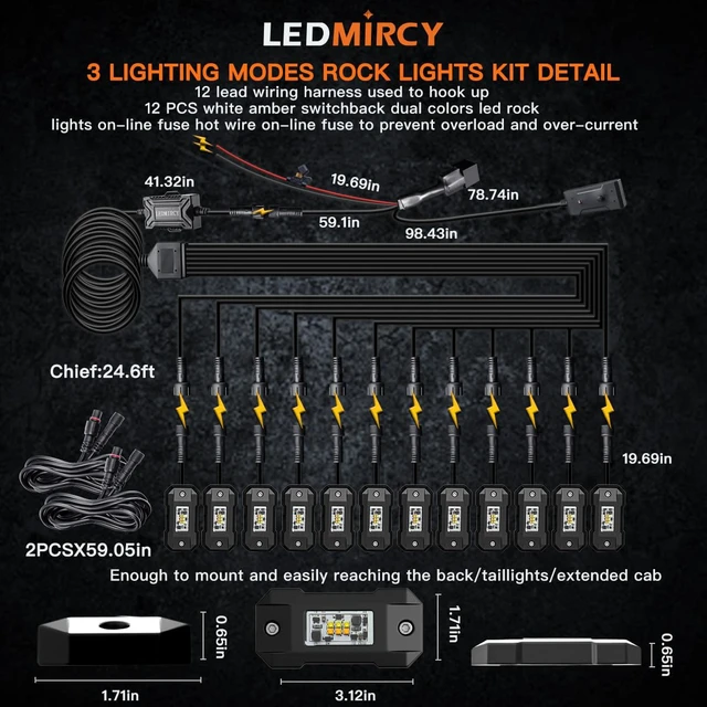 Alt view image 6 of 7 - Rock Lights, 3 Modes White&Amber Rock Light Memory Function Kit