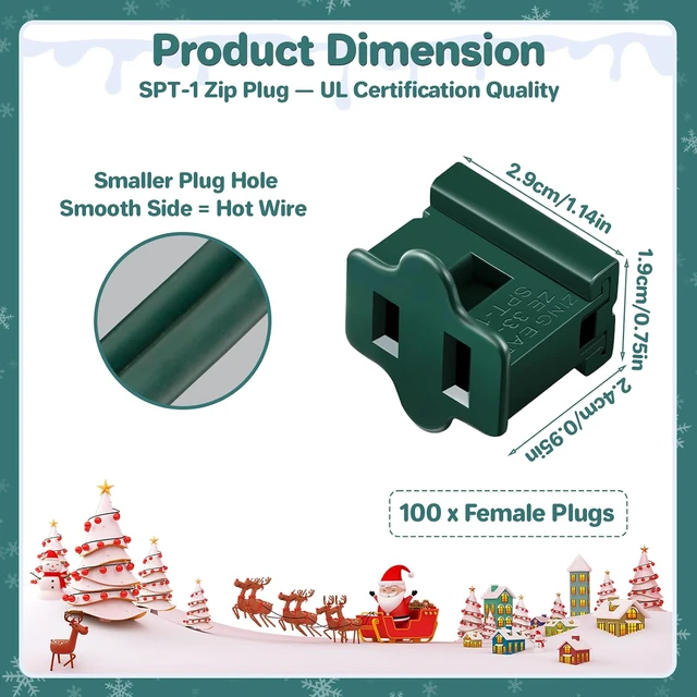 Alt view image 2 of 6 - 100Pcs SPT-1 Christmas Lighting Female Plugs Bulk, UL Listed Vampire Plugs