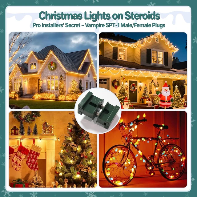 Alt view image 6 of 6 - 100Pcs SPT-1 Christmas Lighting Female Plugs Bulk, UL Listed Vampire Plugs