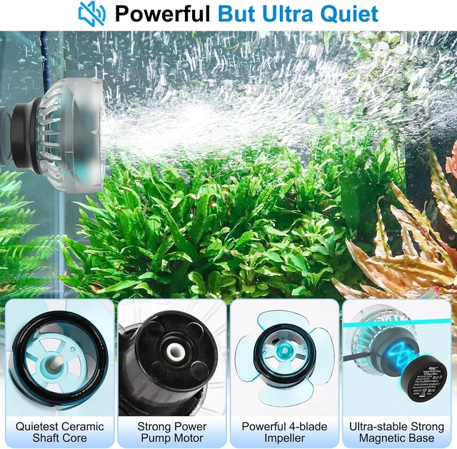 Alt view image 3 of 7 - Mini Wave Maker for Saltwater & Freshwater Aquarium, Ultra-Quiet Transparent Wavemaker with Controller, Adjustable Flow Magnetic DC 12V 850GPH , Pump for 20-80 Gallon Tank