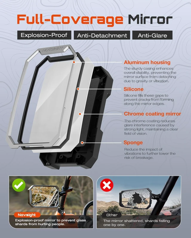 Alt view image 6 of 7 - UTV Side Mirrors-Wider View UTV Mirrors Fits 1.5"-2.0" Roll Cage