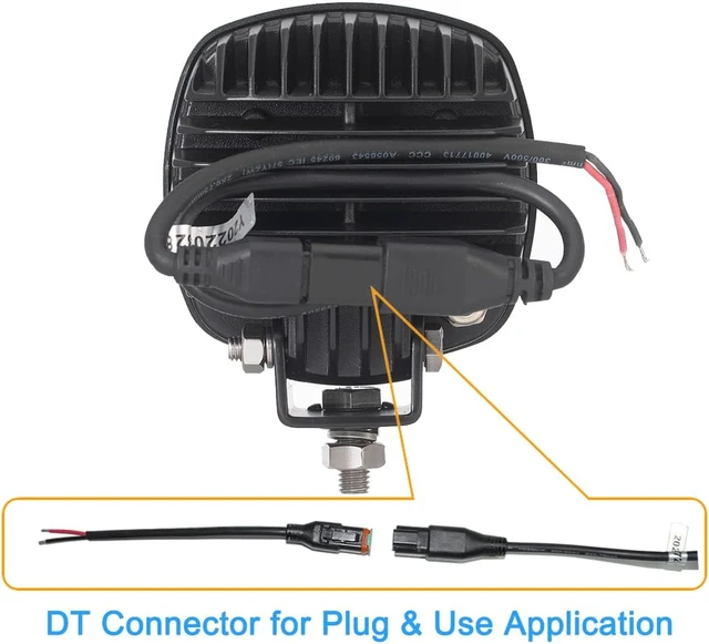Alt view image 3 of 7 - Off-Road 4" Square Utility LED Work Light, 6000K Cool-White Spot Beam, Fits Caterpillar & John Deere Tractors, Plug & Use DT Connector, Corrosion Resistant Waterproof, 2-Pack