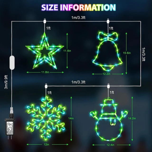 Alt view image 2 of 7 - Smart Christmas Window Lights 4 Pack, RGB Color Changing Window Silhouette Lights with APP & Remote Control, Music Sync, Timer, Snowman, Snowflake, Bell, Star, Indoor & Outdoor Holiday Decor